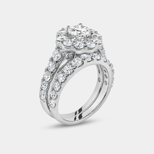 4 Carat Lab-Grown Diamond Engagement Ring Set with a Round-Shaped Center and a Flower Halo — GILDED New York