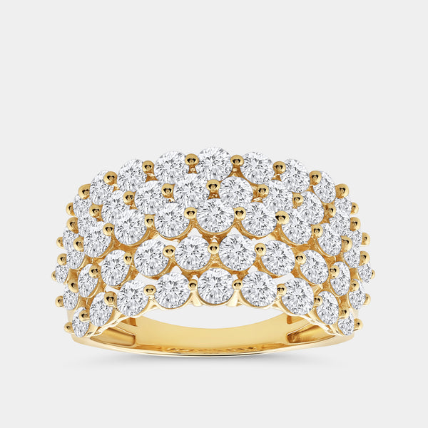 Gilded 3 Carat Lab-Grown Diamond Five-Row Shared-Prong Domed Anniversary Band