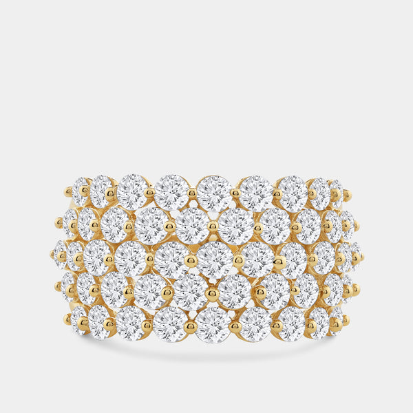 Gilded 3 Carat Lab-Grown Diamond Five-Row Shared-Prong Domed Anniversary Band