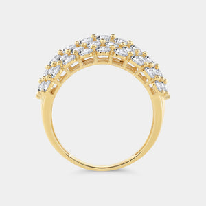 Gilded 3 Carat Lab-Grown Diamond Five-Row Shared-Prong Domed Anniversary Band