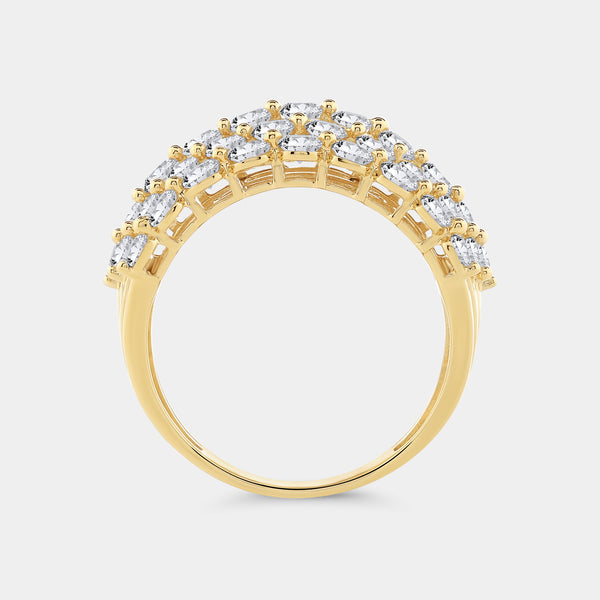 Gilded 3 Carat Lab-Grown Diamond Five-Row Shared-Prong Domed Anniversary Band