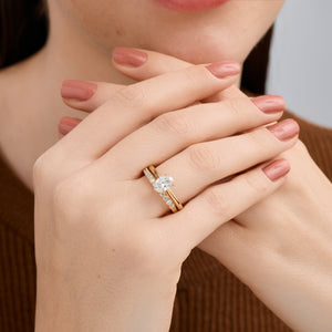 Gilded 1 and 1/2 Carat Lab-Grown Diamond Solitaire Oval-Shaped Prong-Setting Bridal Set