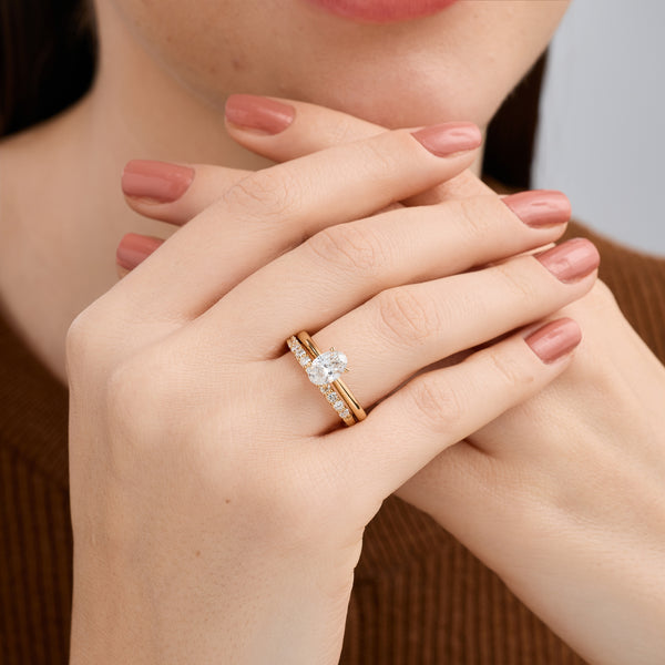 1 and 1/2 Carat Lab-Grown Diamond Solitaire Oval-Shaped Prong-Setting Bridal Set — GILDED New York
