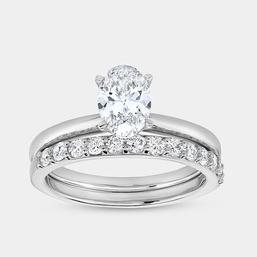 Gilded 1 and 1/2 Carat Lab-Grown Diamond Solitaire Oval-Shaped Prong-Setting Bridal Set