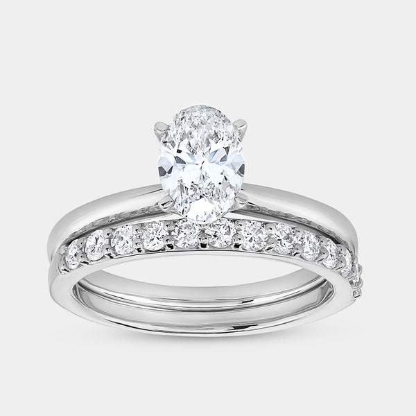 1 and 1/2 Carat Lab-Grown Diamond Solitaire Oval-Shaped Prong-Setting Bridal Set — GILDED New York