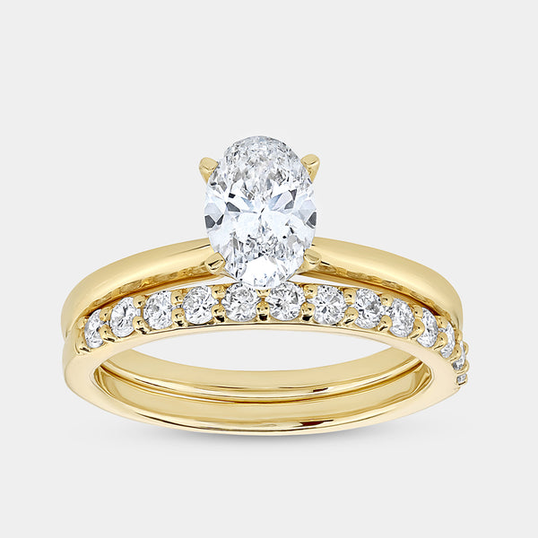 1 and 1/2 Carat Lab-Grown Diamond Solitaire Oval-Shaped Prong-Setting Bridal Set — GILDED New York