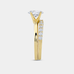 Gilded 1 and 1/2 Carat Lab-Grown Diamond Solitaire Oval-Shaped Prong-Setting Bridal Set