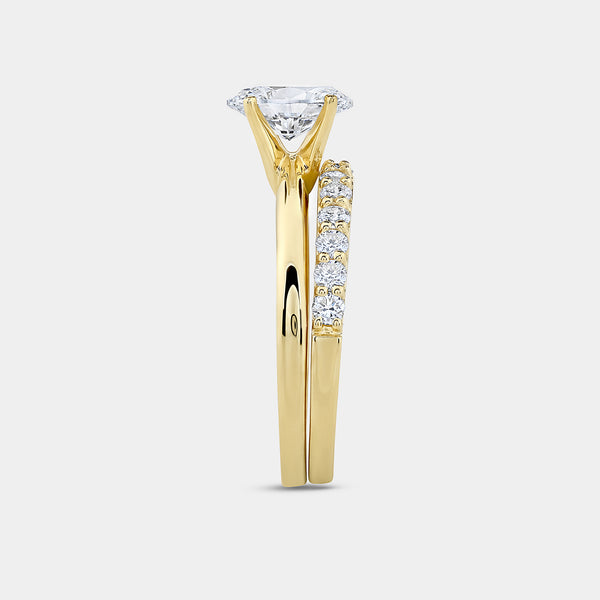 1 and 1/2 Carat Lab-Grown Diamond Solitaire Oval-Shaped Prong-Setting Bridal Set — GILDED New York