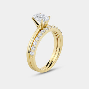 Gilded 1 and 1/2 Carat Lab-Grown Diamond Solitaire Oval-Shaped Prong-Setting Bridal Set