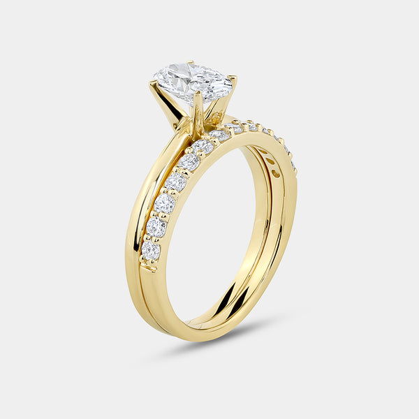 1 and 1/2 Carat Lab-Grown Diamond Solitaire Oval-Shaped Prong-Setting Bridal Set — GILDED New York