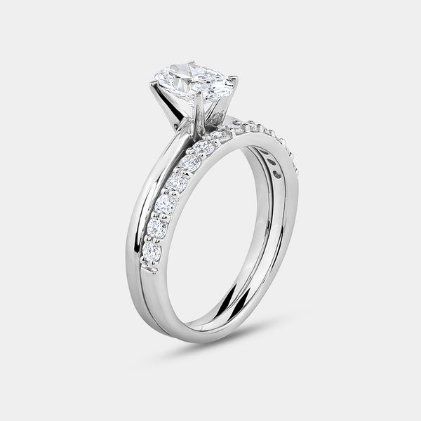 1 and 1/2 Carat Lab-Grown Diamond Solitaire Oval-Shaped Prong-Setting Bridal Set — GILDED New York