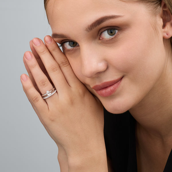 1 and 1/2 Carat Lab-Grown Diamond Solitaire Pear-Shaped Prong-Setting Bridal Set — GILDED New York