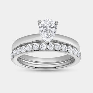 Gilded 1 and 1/2 Carat Lab-Grown Diamond Solitaire Pear-Shaped Prong-Setting Bridal Set