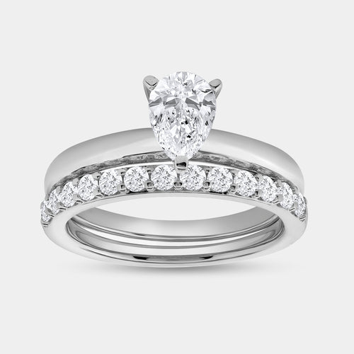 Gilded 1 and 1/2 Carat Lab-Grown Diamond Solitaire Pear-Shaped Prong-Setting Bridal Set