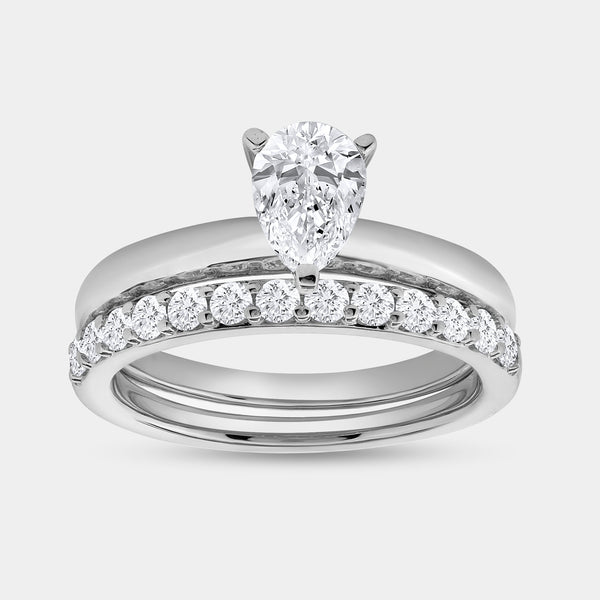 1 and 1/2 Carat Lab-Grown Diamond Solitaire Pear-Shaped Prong-Setting Bridal Set — GILDED New York