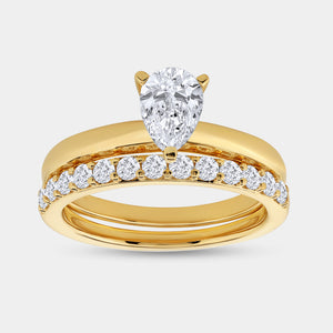 Gilded 1 and 1/2 Carat Lab-Grown Diamond Solitaire Pear-Shaped Prong-Setting Bridal Set