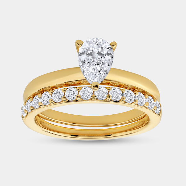 1 and 1/2 Carat Lab-Grown Diamond Solitaire Pear-Shaped Prong-Setting Bridal Set — GILDED New York
