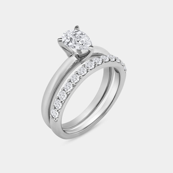 1 and 1/2 Carat Lab-Grown Diamond Solitaire Pear-Shaped Prong-Setting Bridal Set — GILDED New York