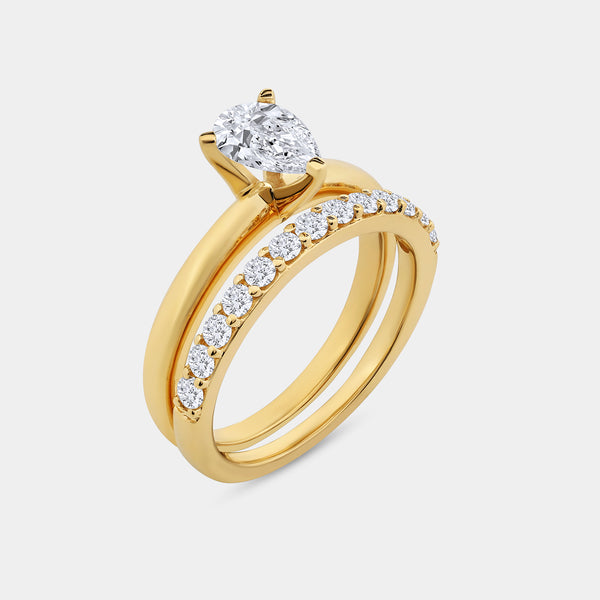 1 and 1/2 Carat Lab-Grown Diamond Solitaire Pear-Shaped Prong-Setting Bridal Set — GILDED New York