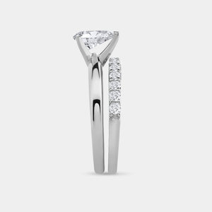 Gilded 1 and 1/2 Carat Lab-Grown Diamond Solitaire Pear-Shaped Prong-Setting Bridal Set