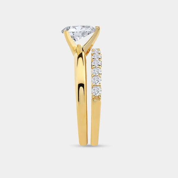 1 and 1/2 Carat Lab-Grown Diamond Solitaire Pear-Shaped Prong-Setting Bridal Set — GILDED New York