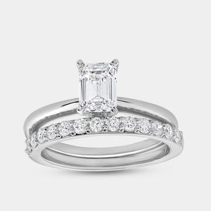 Gilded 1 and 1/2 Carat Lab-Grown Diamond Solitaire Emerald-Cut Prong-Setting Bridal Set