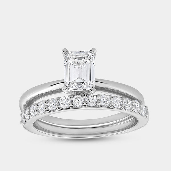 1 and 1/2 Carat Lab-Grown Diamond Solitaire Emerald-Cut Prong-Setting Bridal Set — GILDED New York