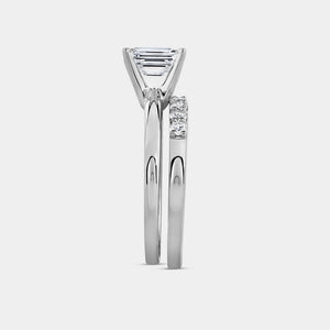 Gilded 1 and 1/2 Carat Lab-Grown Diamond Solitaire Emerald-Cut Prong-Setting Bridal Set