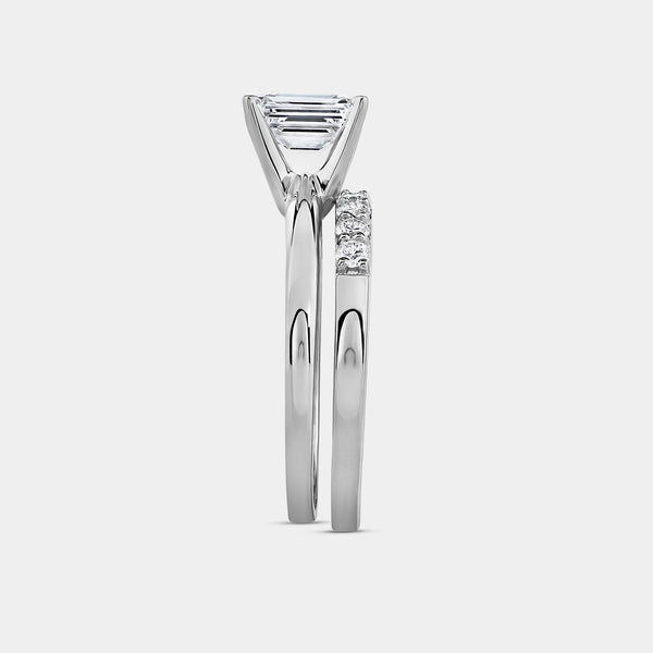 1 and 1/2 Carat Lab-Grown Diamond Solitaire Emerald-Cut Prong-Setting Bridal Set — GILDED New York