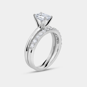 Gilded 1 and 1/2 Carat Lab-Grown Diamond Solitaire Emerald-Cut Prong-Setting Bridal Set