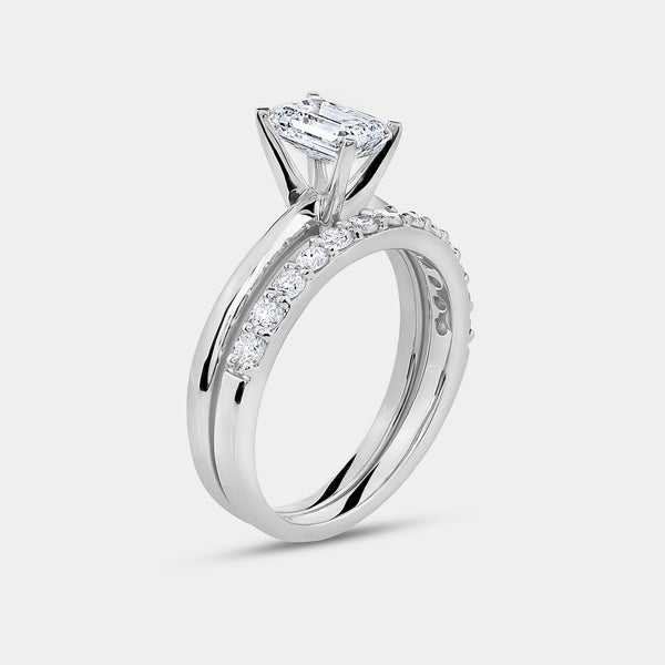 1 and 1/2 Carat Lab-Grown Diamond Solitaire Emerald-Cut Prong-Setting Bridal Set — GILDED New York