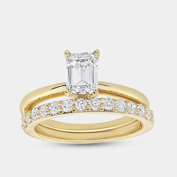 1 and 1/2 Carat Lab-Grown Diamond Solitaire Emerald-Cut Prong-Setting Bridal Set — GILDED New York