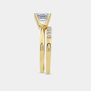 Gilded 1 and 1/2 Carat Lab-Grown Diamond Solitaire Emerald-Cut Prong-Setting Bridal Set