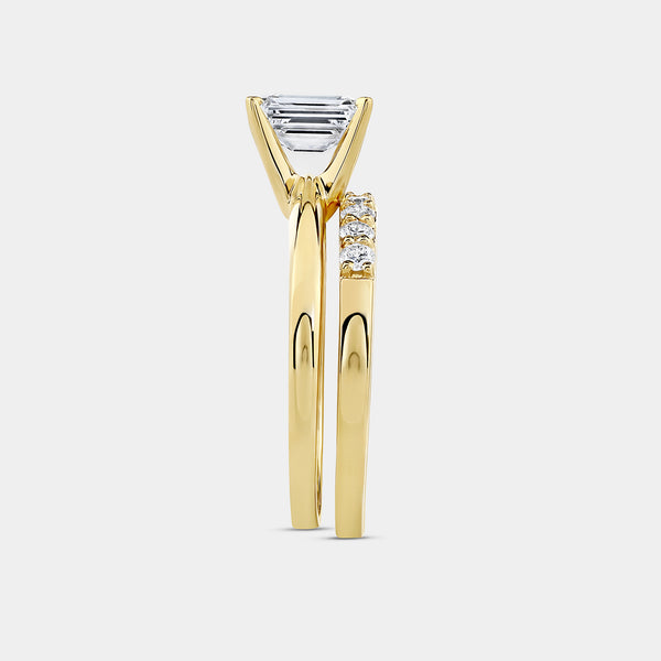 1 and 1/2 Carat Lab-Grown Diamond Solitaire Emerald-Cut Prong-Setting Bridal Set — GILDED New York