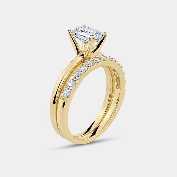 1 and 1/2 Carat Lab-Grown Diamond Solitaire Emerald-Cut Prong-Setting Bridal Set — GILDED New York