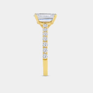 Gilded 2 and 1/2 Carat Emerald-Cut Solitaire Plus Engagement Ring with a Classic Shank