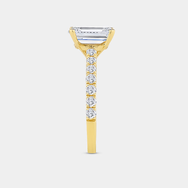 Gilded 2 and 1/2 Carat Emerald-Cut Solitaire Plus Engagement Ring with a Classic Shank