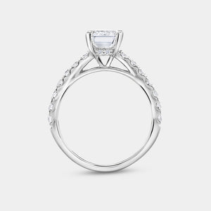 Gilded 2 and 1/2 Carat Emerald-Cut Solitaire Plus Engagement Ring with a Classic Shank