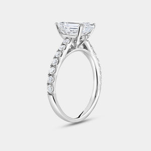 Gilded 2 and 1/2 Carat Emerald-Cut Solitaire Plus Engagement Ring with a Classic Shank