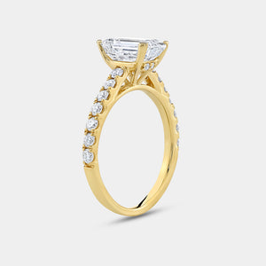 Gilded 2 and 1/2 Carat Emerald-Cut Solitaire Plus Engagement Ring with a Classic Shank