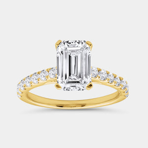 Gilded 2 and 1/2 Carat Emerald-Cut Solitaire Plus Engagement Ring with a Classic Shank
