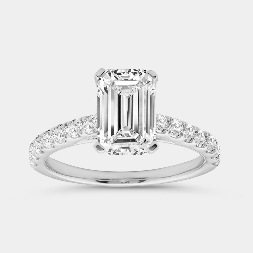 Gilded 2 and 1/2 Carat Emerald-Cut Solitaire Plus Engagement Ring with a Classic Shank