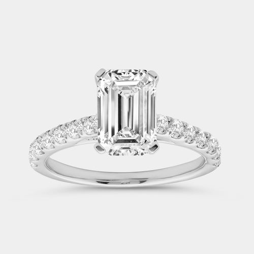 Gilded 2 and 1/2 Carat Emerald-Cut Solitaire Plus Engagement Ring with a Classic Shank