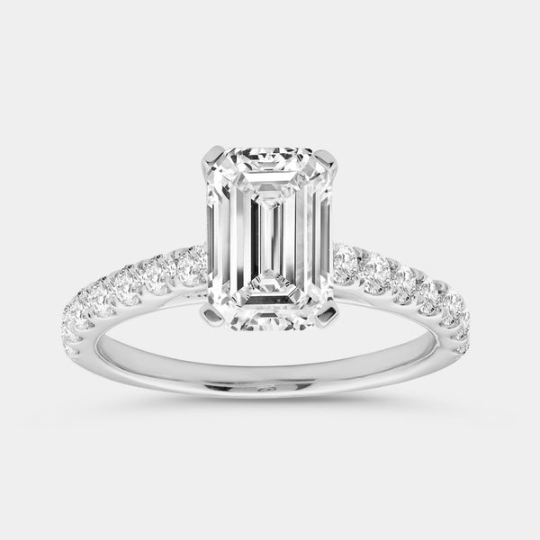 Gilded 2 and 1/2 Carat Emerald-Cut Solitaire Plus Engagement Ring with a Classic Shank
