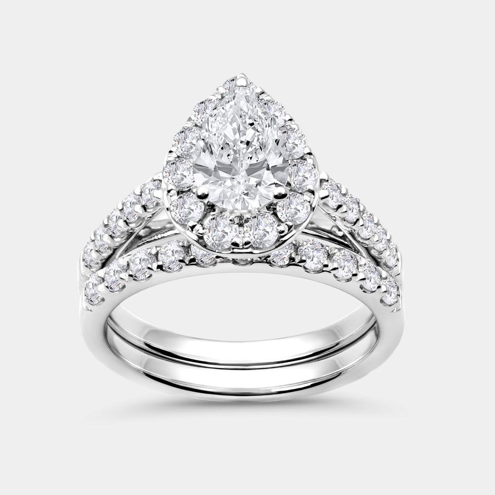 Gilded 2 and 1/2 Carat Lab-Grown Diamond Pear-Shaped Halo Bridal Ring Set