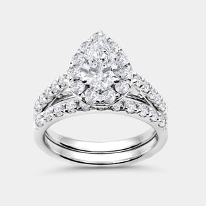 Gilded 2 and 1/2 Carat Lab-Grown Diamond Pear-Shaped Halo Bridal Ring Set