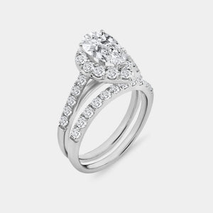 Gilded 2 and 1/2 Carat Lab-Grown Diamond Pear-Shaped Halo Bridal Ring Set