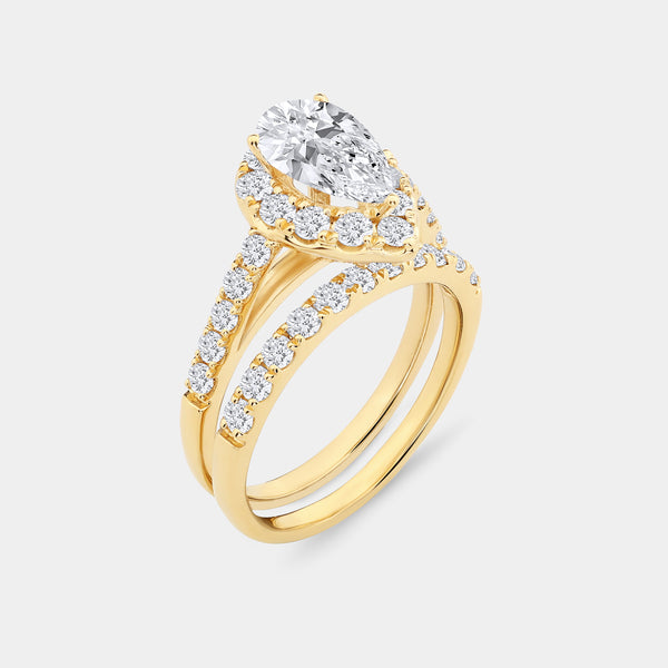 2 and 1/2 Carat Lab-Grown Diamond Pear-Shaped Halo Bridal Ring Set — GILDED New York