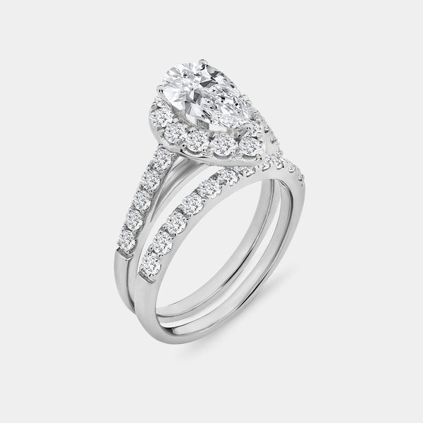 2 and 1/2 Carat Lab-Grown Diamond Pear-Shaped Halo Bridal Ring Set — GILDED New York