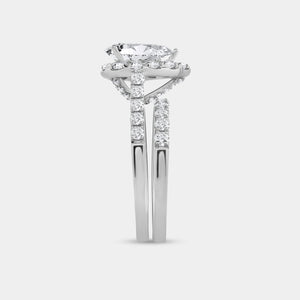 Gilded 2 and 1/2 Carat Lab-Grown Diamond Pear-Shaped Halo Bridal Ring Set